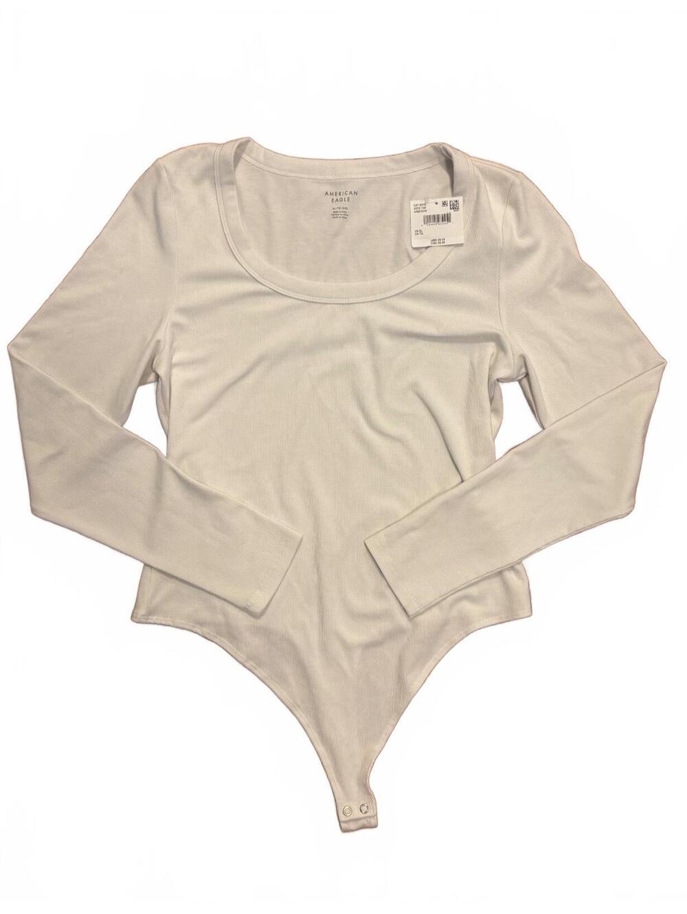 American Eagle Women's Ribbed White Long Sleeve Bodysuit Size XL NWT